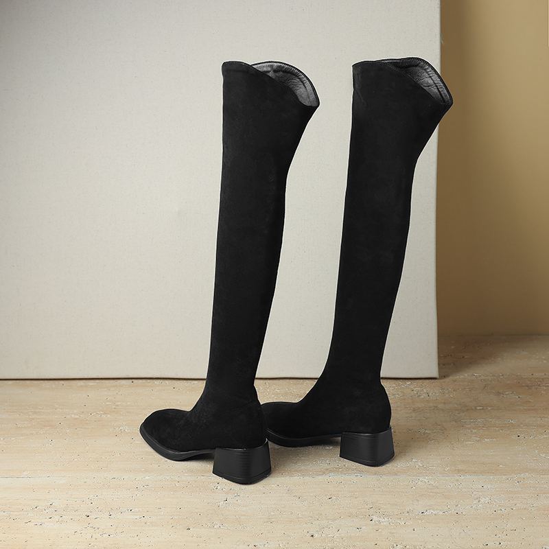 Krazing Pot Flock Autumn Winter Shoes Med Heels Size 43 Over-the-knee Boots Beauty Lady Slip On Elastic Thigh High Boots