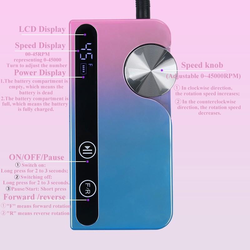 45000RPM Electric Nail Drill Machine Portable Gel Nails Polishing Nail File Rechargeable Home Manicure Salon Nail Sander