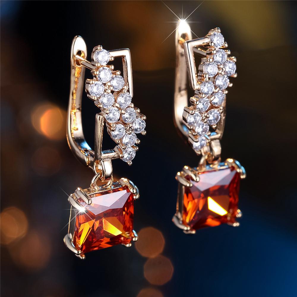 Trendy Crystal White Red Zircon Stone Hoop Earrings For Women Vintage Gold Color Wedding