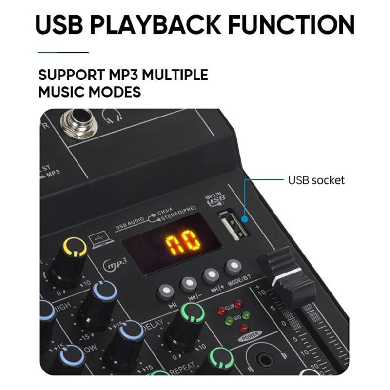 Compactly 2Channel Bluetooth-compatible Audios Mixer With 48V Phantoms Power For Studio Recording And Live Performances
