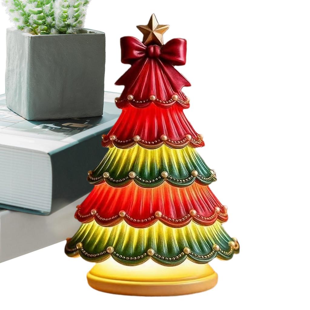 Christmas Tree Lamp Desktop Painted Christmas Tree Table Lamp Resin Figurines Decoration Night Lighting Stands Ornament