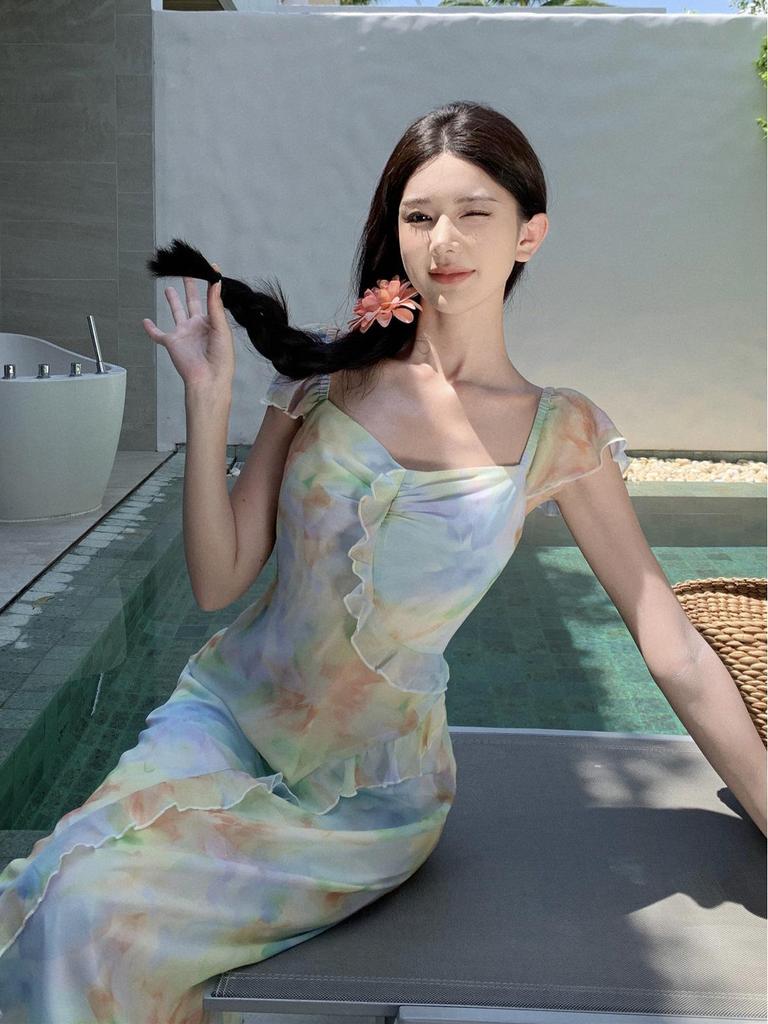 French Chiffon Flutter-Sleeve Slimming Fairy Dress