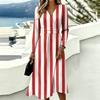 Women's Striped Print V-Neck Long Sleeve Dress with Pockets - Casual and Stylish for Everyday Wear