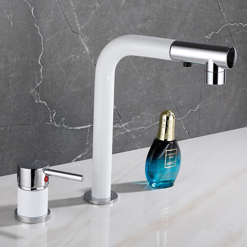 Black/White Bathroom Basin Faucet Deck Mounted Split Body Bathroom Faucets Pull Out Bathroom Water Mixer Brass Washbasin Tap