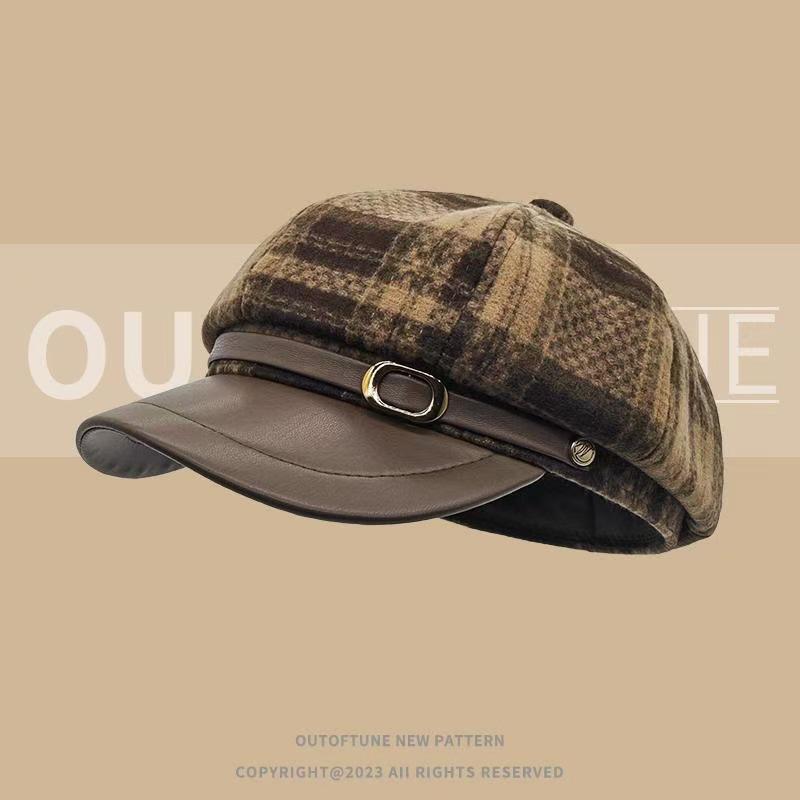 Chic Tweed Plaid Newsboy Beret Cap for Women