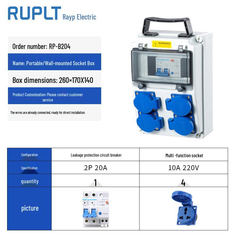 Wall-Mounted IP65 Waterproof Industrial Socket Box - Assembled Industrial-Grade Wiring and Distribution Box