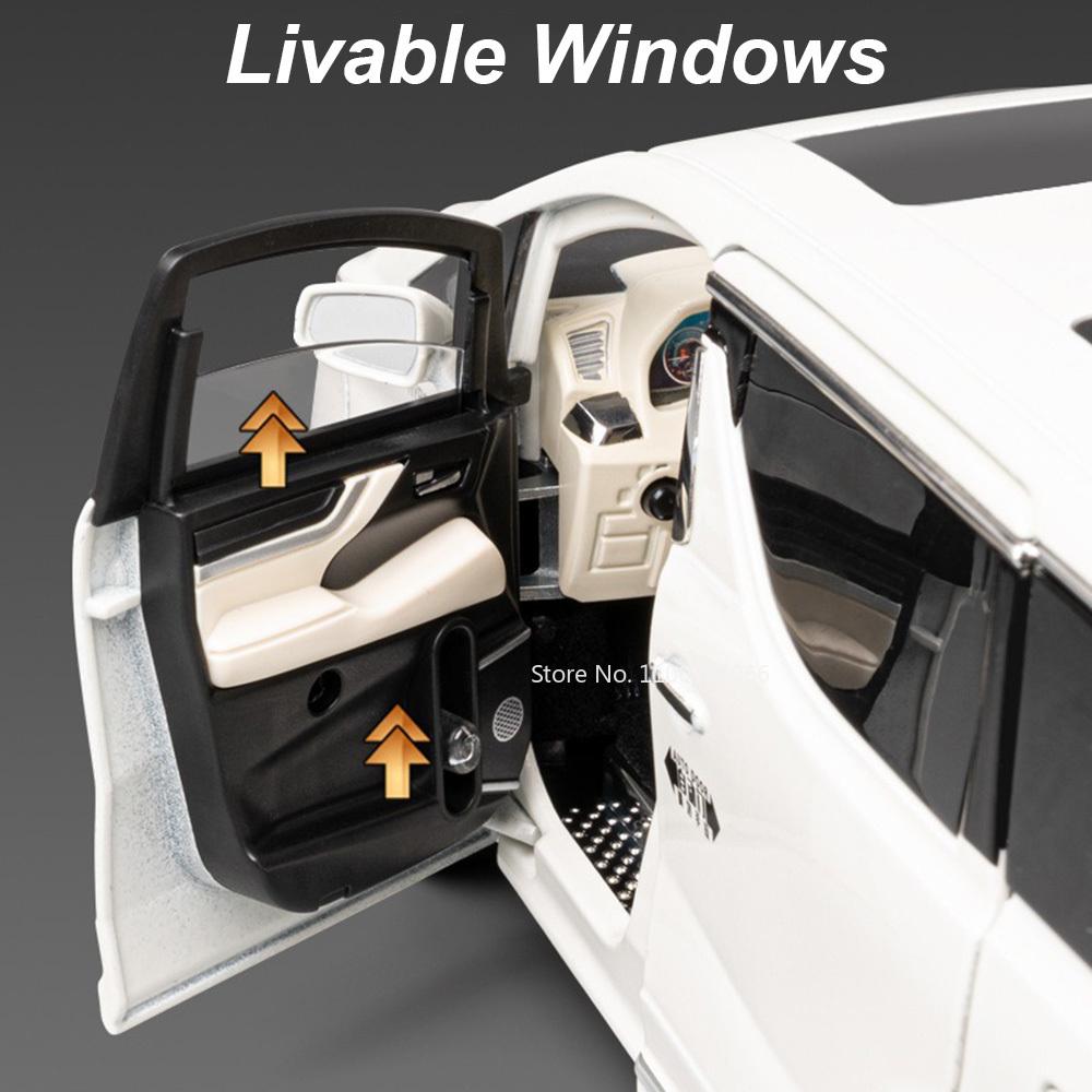 1:18 Metal Diecast Alphard Prado Cars Model Toys MPV Rubber Tires with Light Sound Vehicles Toy for Children Birthday Presents