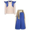 Boys Arabian Prince Costume Long Sleeve Fake Shirt Top Metallic Shiny Patchwork Contrast Color Harem Pants