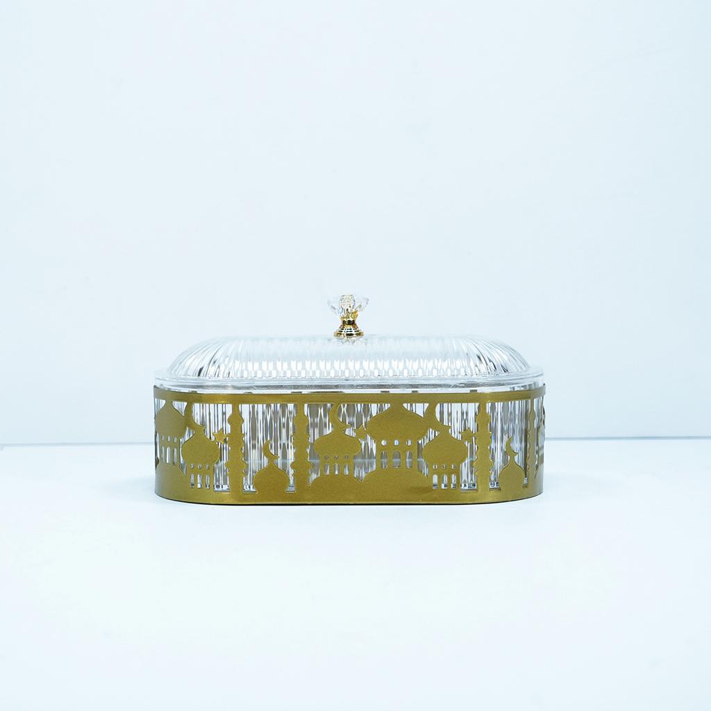 1Pcs Ramadan Festival Candy Snack Storage Box Eid Candy Snack Jar Plastic Metal Candy Box For Wedding Party Home Room Decoration