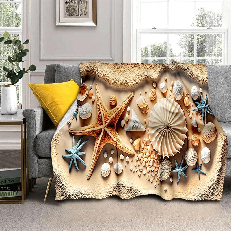 3D Starfish Beach Shell Sea Star Sand Blanket,Soft Throw Blanket for Home Bedroom Bed Sofa Picnic Travel Office Cover Kids Gift