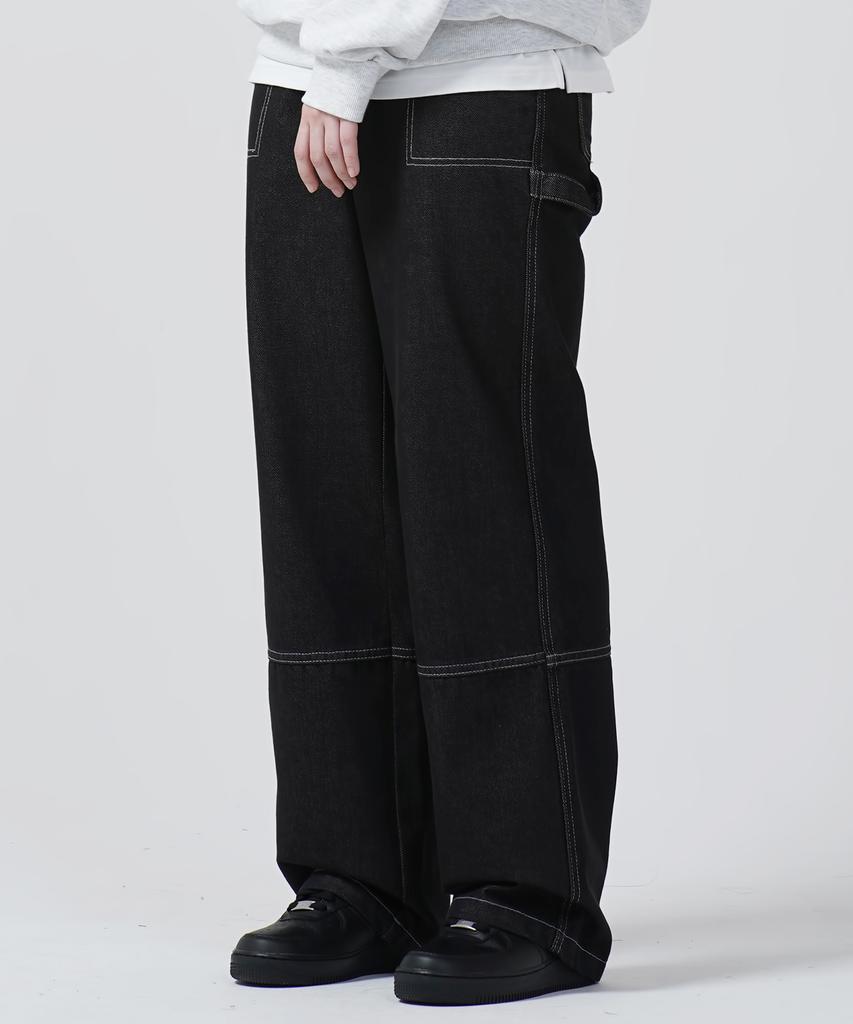 Gakkai Unions Wide Stitch Carpenter Denim Pants Black