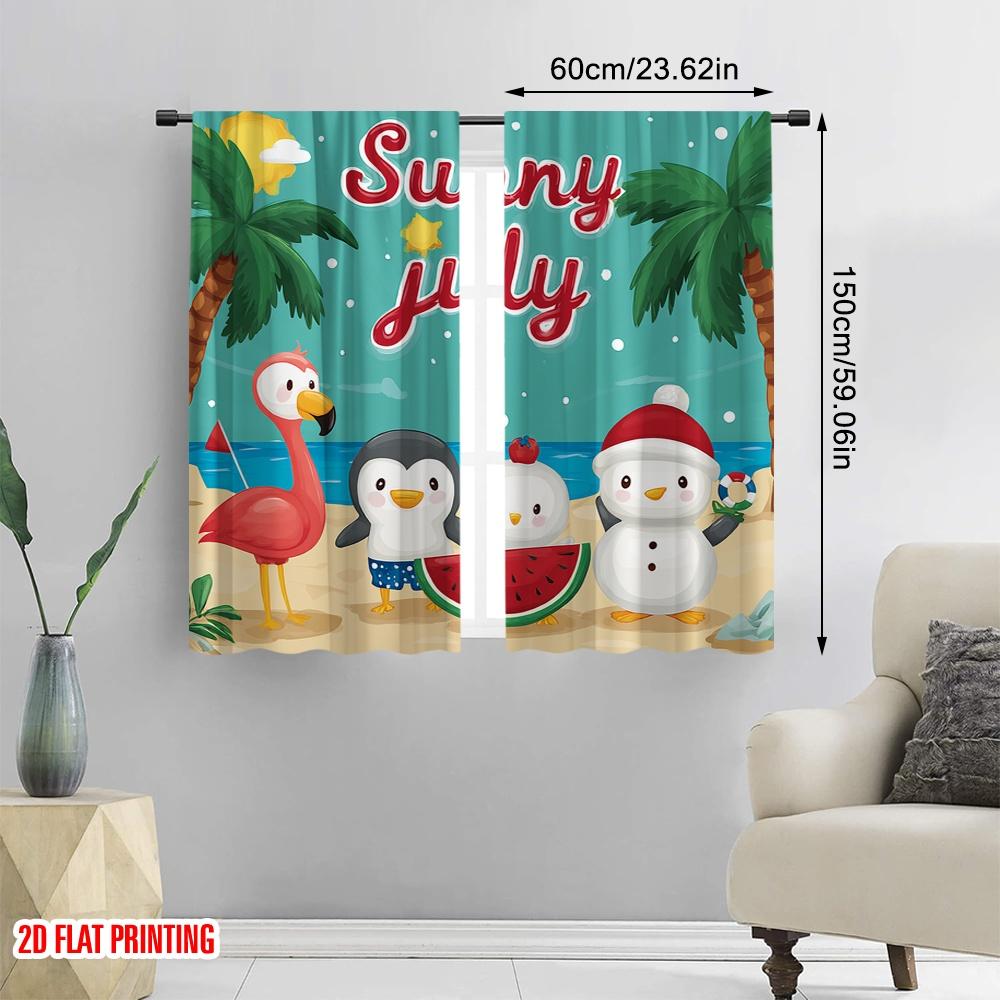 2pcs,2D plane printing Minimalist Curtains Flamingo & Snowman Tropical Ocean Polyester Woven (without rod) Home Decor Perfect