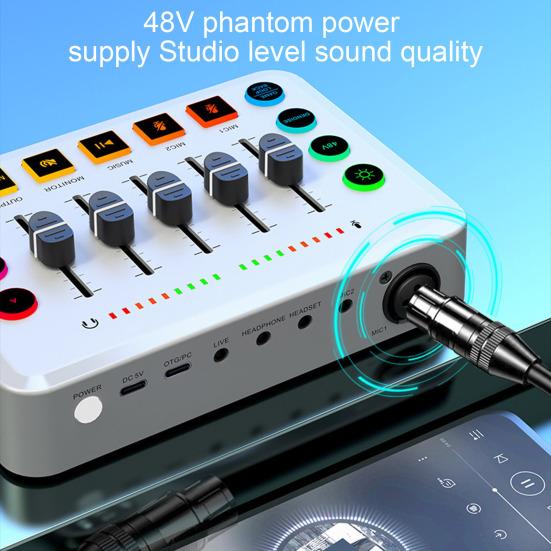 Gaming Audio Mixer Card Independent Channel External Sound Control Bluetooth-compatible Streaming RGB PC