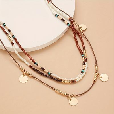 Bohemian Multilayer Beaded Necklace With Colorful Beads Boho Style Neck Jewelry Gift