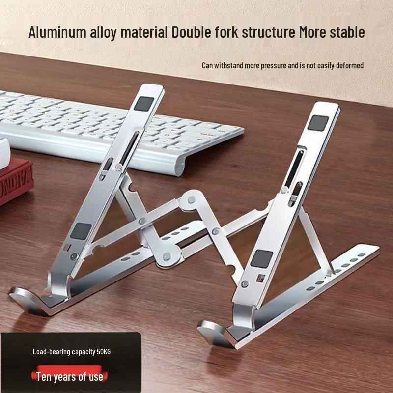 Adjustable Aluminum Laptop Stand with Double Layer, Cooling Design, Foldable & Portable for 18-inch & 16-inch Laptops