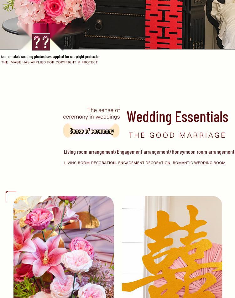 Double Happiness Pink Floral Wedding Room Decoration Set for Bedroom and Living Room