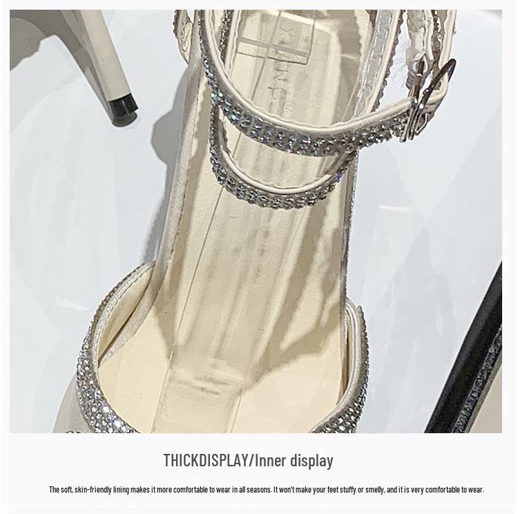 2024 Feenstil Schwarze Strass Einriemen Stilettoabsätze