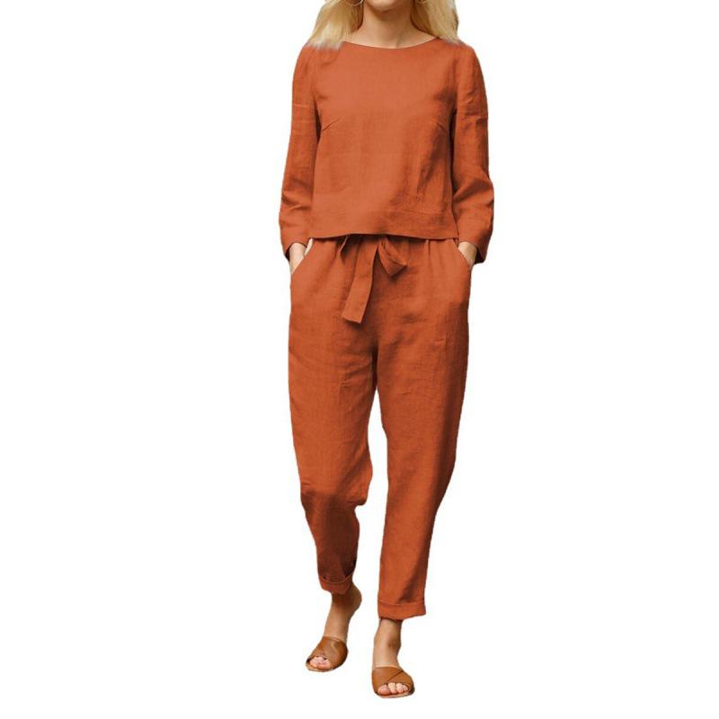 2024 Women's Autumn Solid Color Casual Tops and Pants Sets