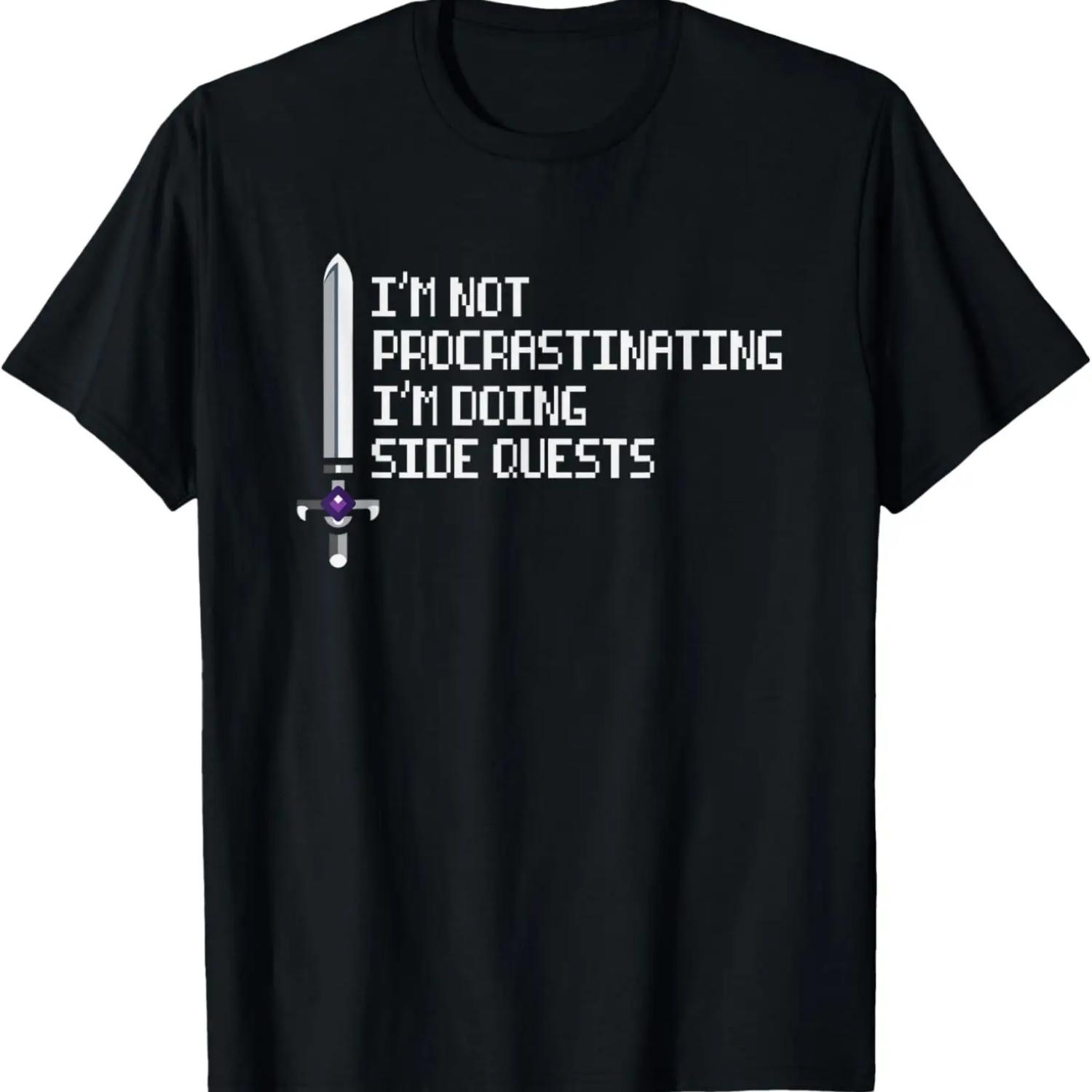 Not Procrastinating Doing Side Quests RPG MMORPG Cute Gamer T-Shirt S чёрный