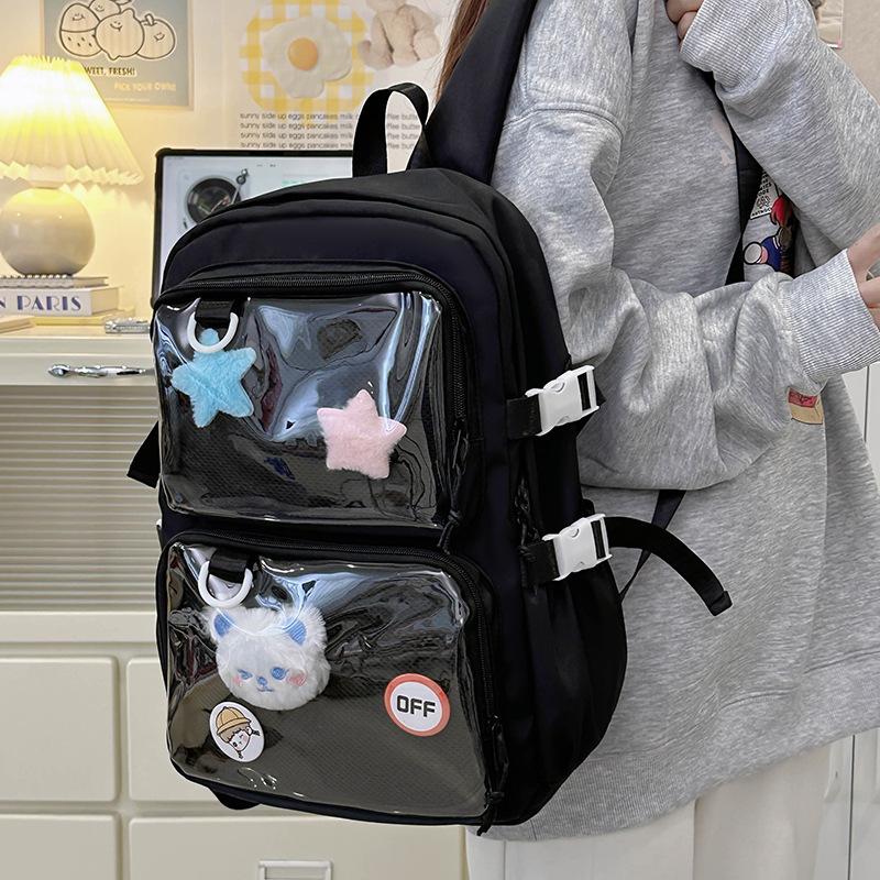 Transparent Anime Ryggsäck för Skolan, Vattentät Nylon JK-väska med Ryggskydd, Unisex Söt Expanderbar Ryggsäck