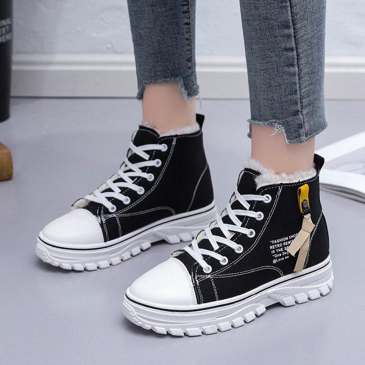 

модные парусиновые зимние кроссовки женские повседневные туфли кроссовки на платформе брендовые тканевые туфли женские высокие теплые плюшевые туфли Tenis Feminino 40 чёрный