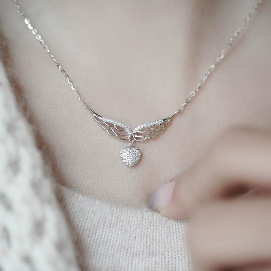 Angel's Wings: S925 Sterling Silver Heart & Zircon Wing Pendant Necklace for Women