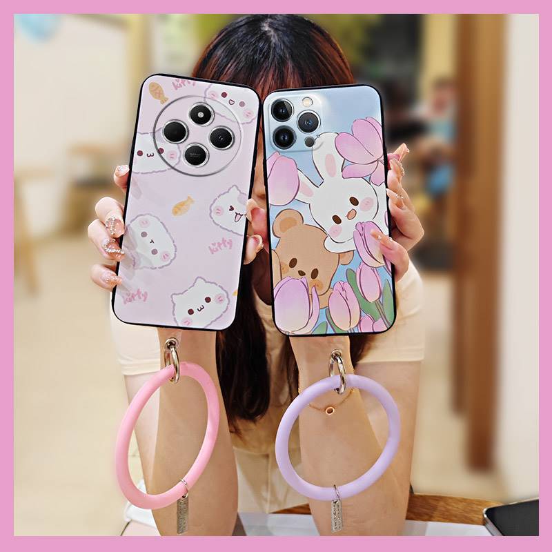 Youth Protective Phone Case For Redmi 14C 4G/14R 5G/A3 Pro 4G/POCO C75 Bracelet Dirt-resistant Solid Color Cartoon Cute