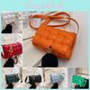 Stylish Pu Leather Women Shoulder Bag Plaid Woven Square Hand Chain Bag Gift