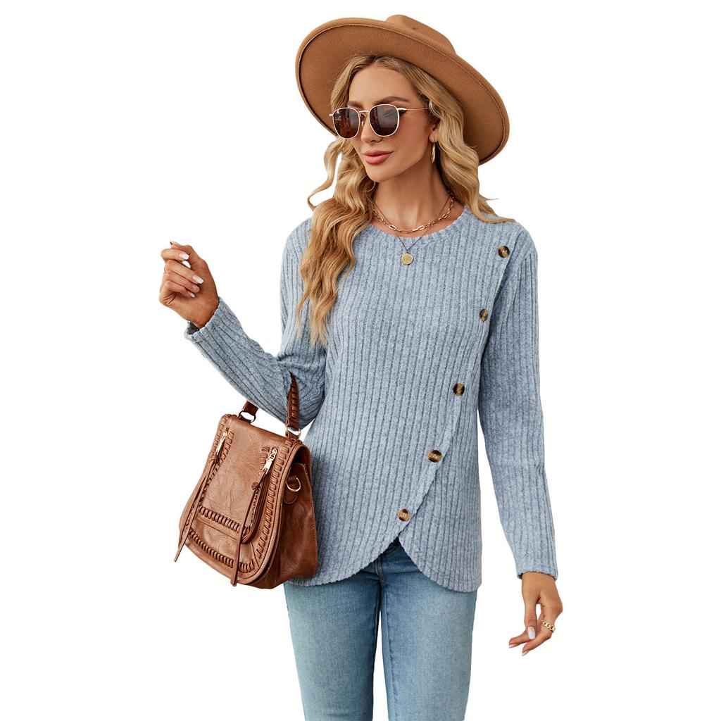 Autumn-winter Women's Blouse, Knitwear, Long-sleeved Shirt with A Round Neck, Tulip Hem