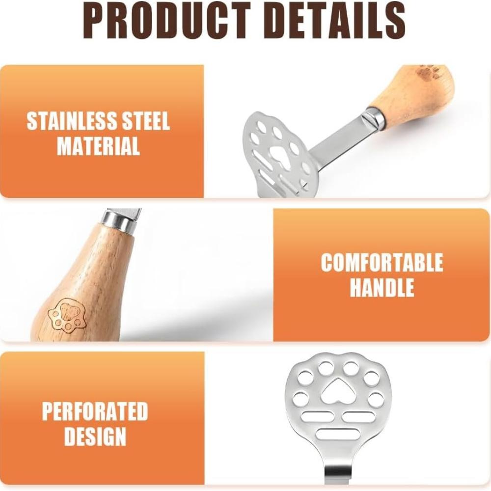 High Performance Mini Masher Set, Stainless Steel Potato Smasher Tool with Wooden Handle, Small Food Masher for Potatoes, Beans, Meat, Vegetables