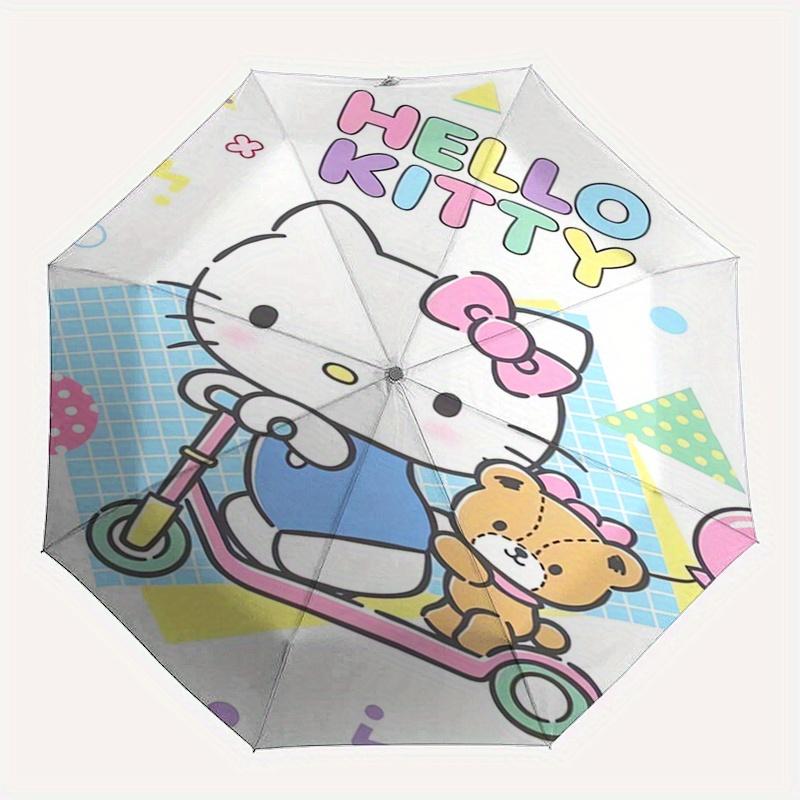Hello Kitty,Scooter Automatic Folding Umbrella-Simple 8-Rib Design, Bright Cartoon Pattern, Durable Iron Frame, Suitable For Travel, Outdoor