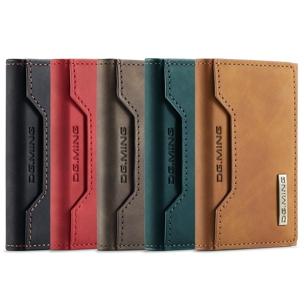 Tri-fold card bag, card cover, high-end retro PU card bag, leather case, multi-functional magnetic card bag