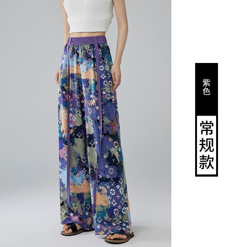 

Брюки Женские Летние С Высокой Посадкой С Эффектом Спада Живопись Тушью Широкие Брюки Подметать Пол Узкие Прямые Брюки XL