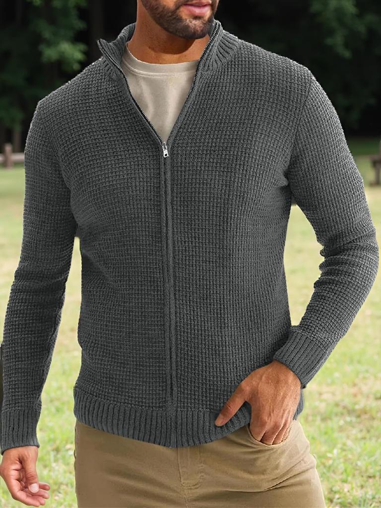 Men's Outdoor Casual Loose-fitting Stand-up Collar Zipper Cardigan Sweater Long-sleeved Knit Jacket