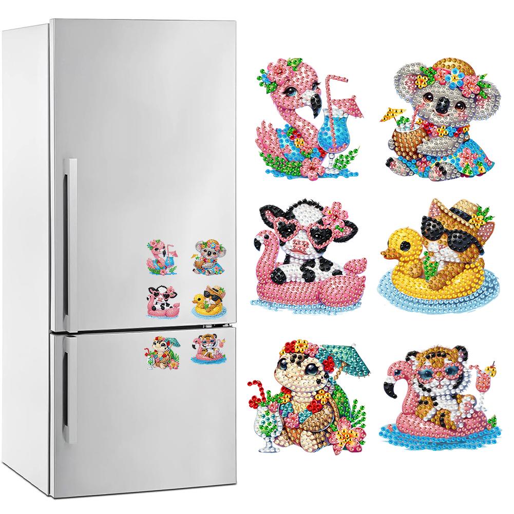 5/6/8Pcs Full Drill Fridge Magnets Sticker Cartoon Animals Flower Diamond Painting Magnets Refrigerator for Adults Kids Beginner