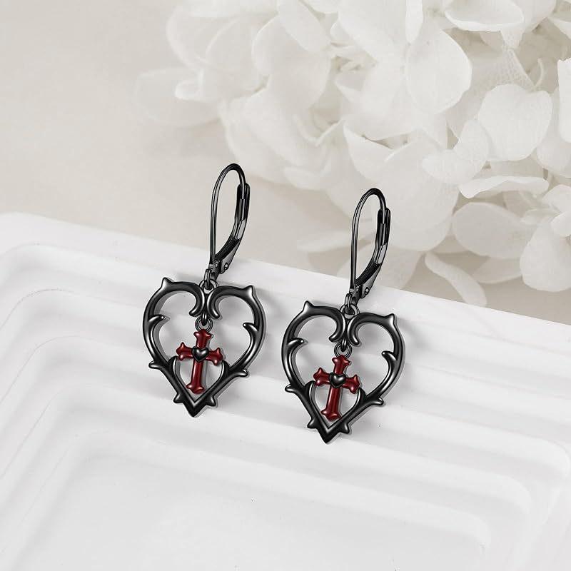 

Винтажные готические серьги «Сердце из черных шипов», модные панк-серьги-подвески «Шип и крест», праздничные украшения в подарок чёрный
