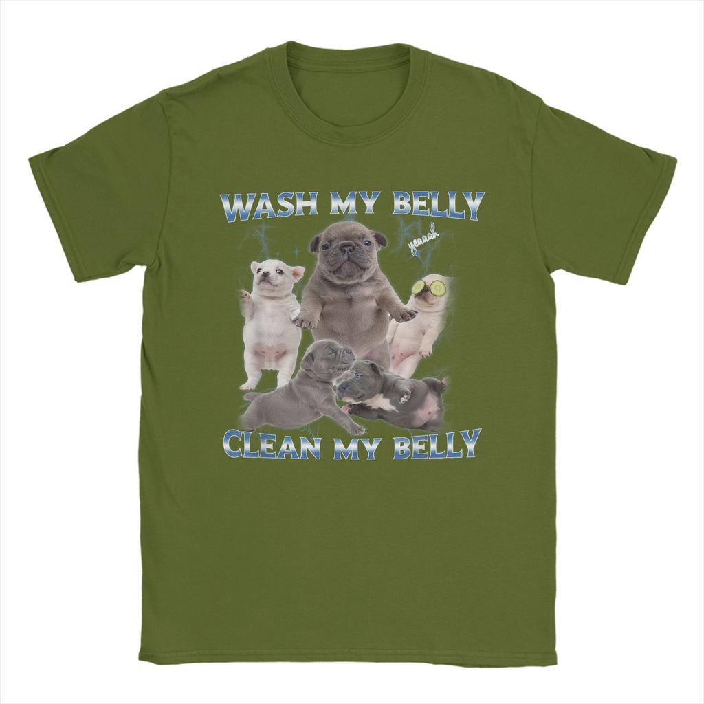 Pibble Dog Wash Clean My Belly Funny Meme T-Shirts Men Round Collar Pure Cotton T Shirt  Short Sleeve Tees Plus Size Clothing