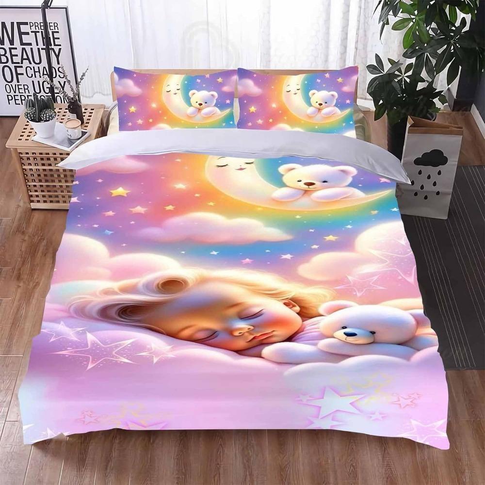 Cute Teddy Bear Children's Adult Down Duvet Cover Cartoon Animal Bedding, Colorful Comfortable Full Size Down Duvet Cover De