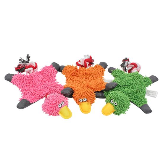 Plush Duck Dog Toy Indestructible Stuffed Animal Squeaky Toy Rope Knot Chew Toy for Aggressive Chewers Puppy Teething And Fetch Play
