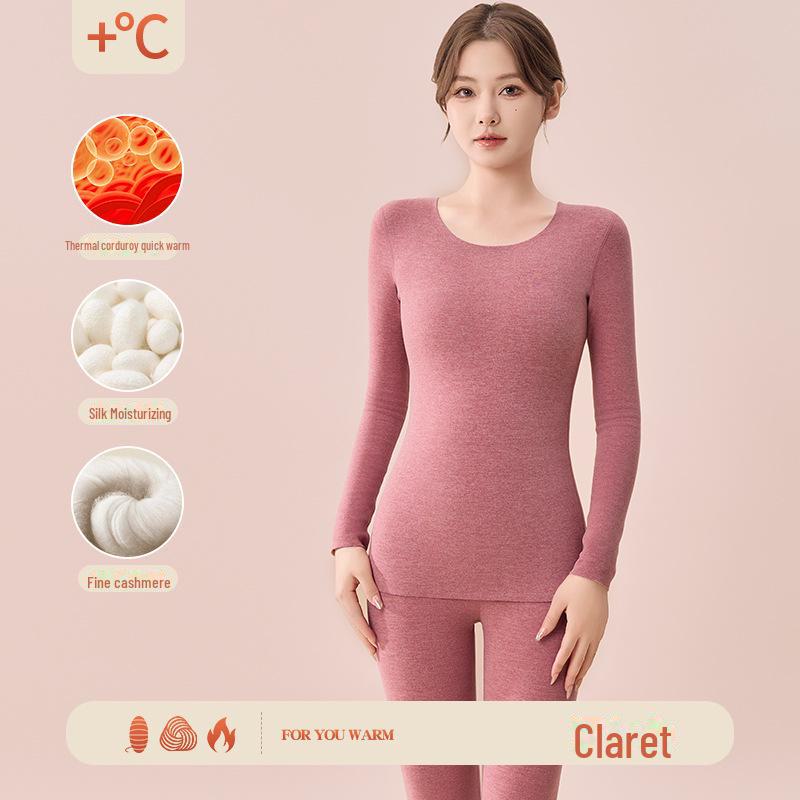 Women's 2024 German Wool Thermal Underwear Set: Seamless Cashmere Silk Shirt & Trousers with Velvet Lining for Autumn/Winter.