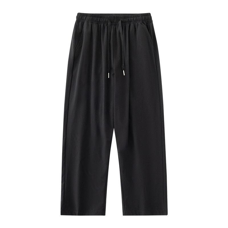 Summer Ice Silk Pants Men's Thin Straight Drawstring Suit Pants Loose Breathable Speed Drying Casual Pants