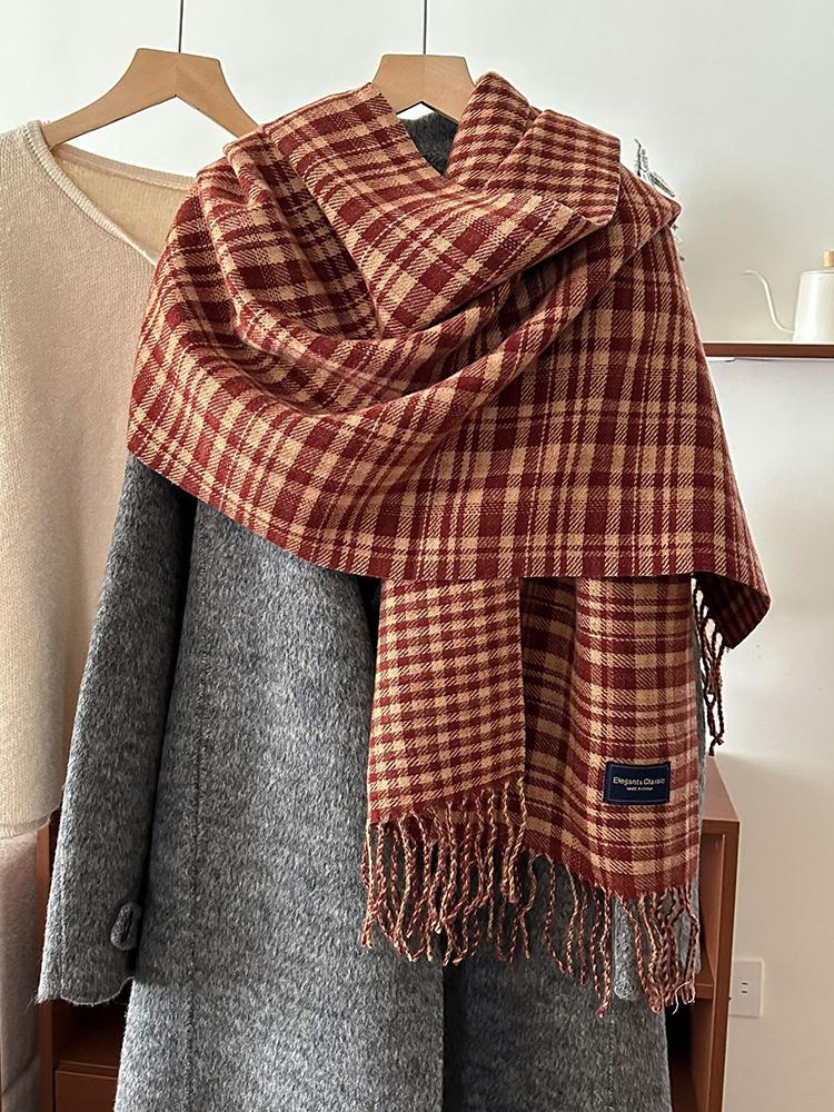 Women Elegant Classic Plaid Knitted Scarf Headscarf Lady Men Casual Tassel Scarve Mujer Foulard Wrap Shawl Unisex Winter New