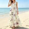 U-Neck Sleeveless Flowy Maxi Dress,Soft Watercolor Print,Versatile for Beach Vacation & Summer Daily Outfits,Women’s Fashion Outfit Staple