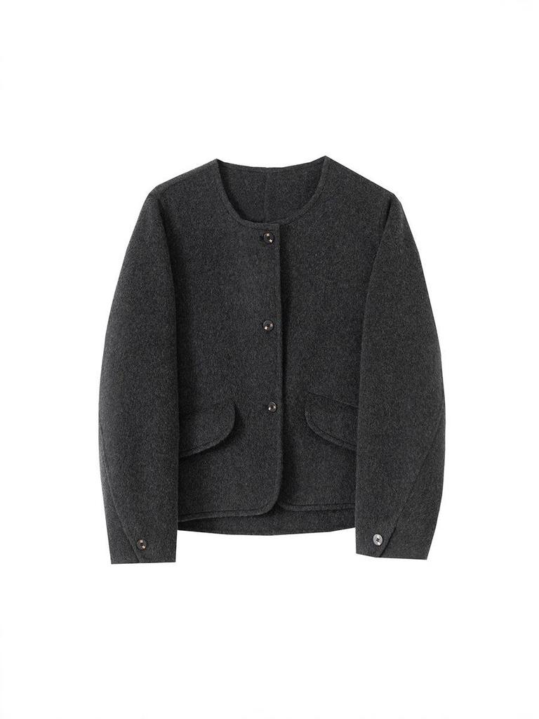2025 Autumn/Winter Petite Woolen Short Coat - Round Neck, Coco-Inspired, Korean Style