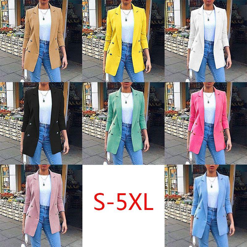Elegant Women Long Sleeve Slim Formal Suit Work Jackets With Stylish Lapel Collar