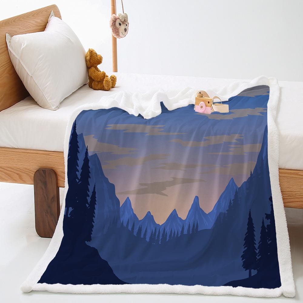 2D digital printing, retro thickened lamb wool crystal fleece Nordic style blanket cover blanket