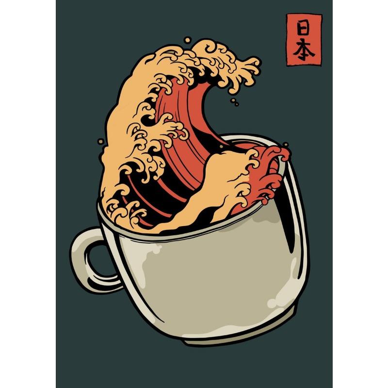 Die große Welle von Kaffee Leinwandmalerei Druck Kaffeeliebhaber Poster Japanische Kunst Kanagawa Wand für Wohnzimmer Heimdekor Geschenk