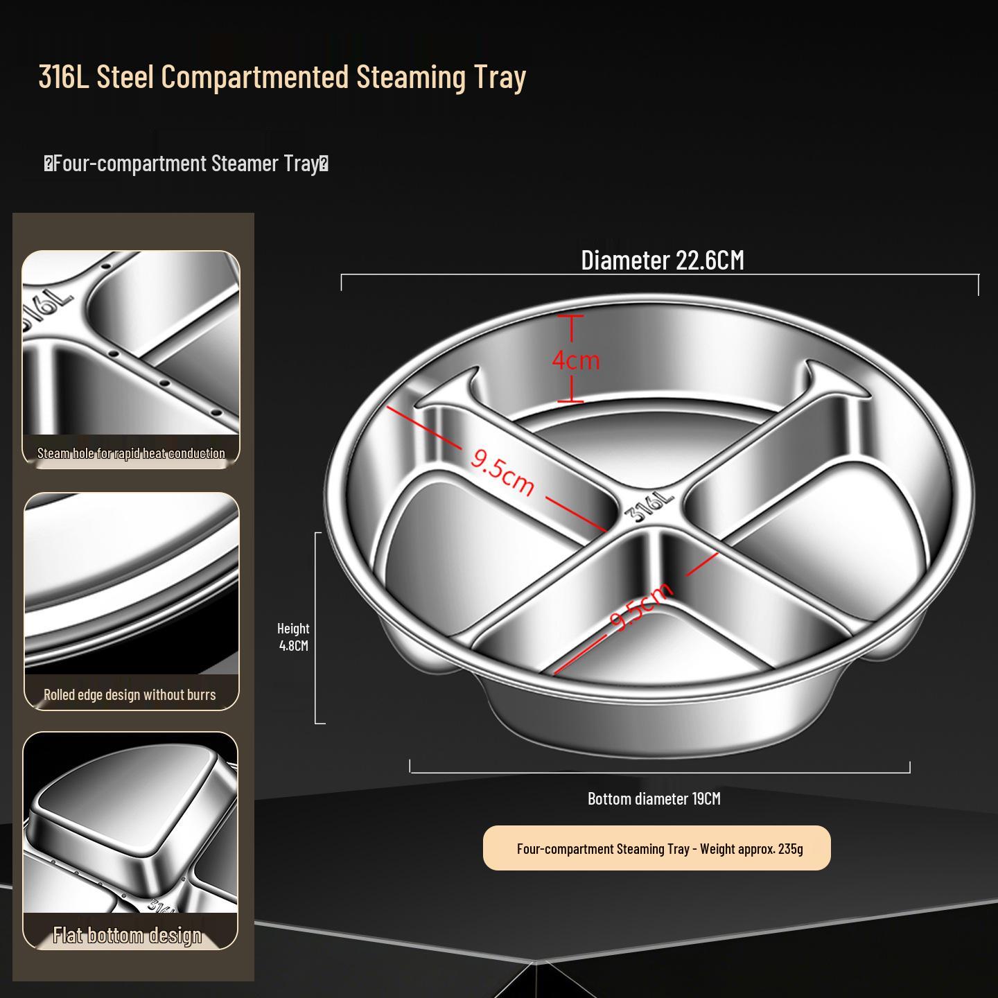 316 Stainless Steel Compartmentalized Rice Cooker Steamer Basket with Steaming Plate
