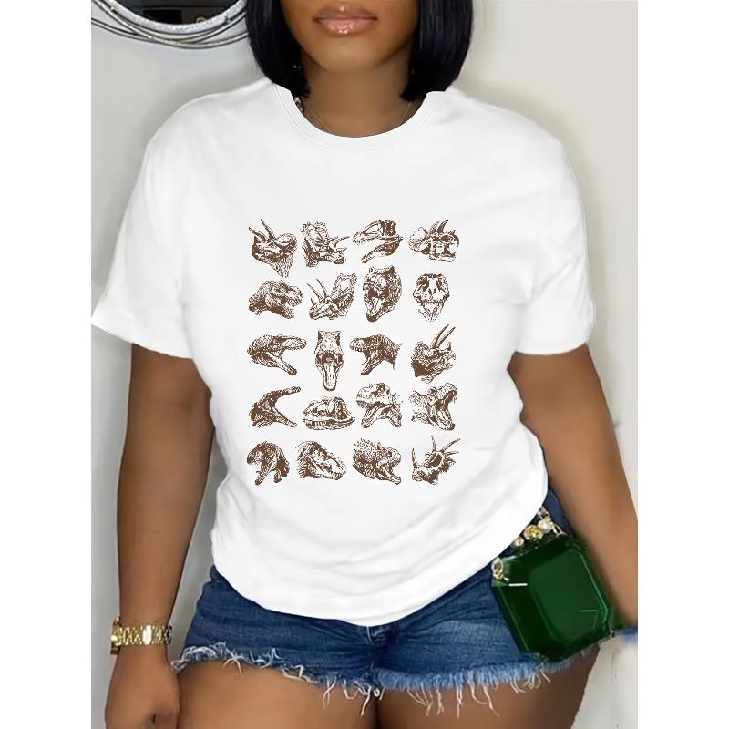 Graphic Print T-Shirt, Short Sleeve Crew Neck Casual Top, Women S Clothing S белый