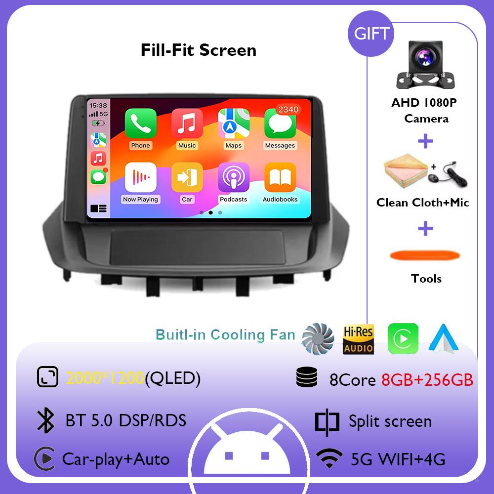 9" For Renault Fluence 1 2009 - 2017 Android 14 Carplay Car Radio Navigation Multimedia GPS Player Stereo WiFi+4G BT 360 Camera